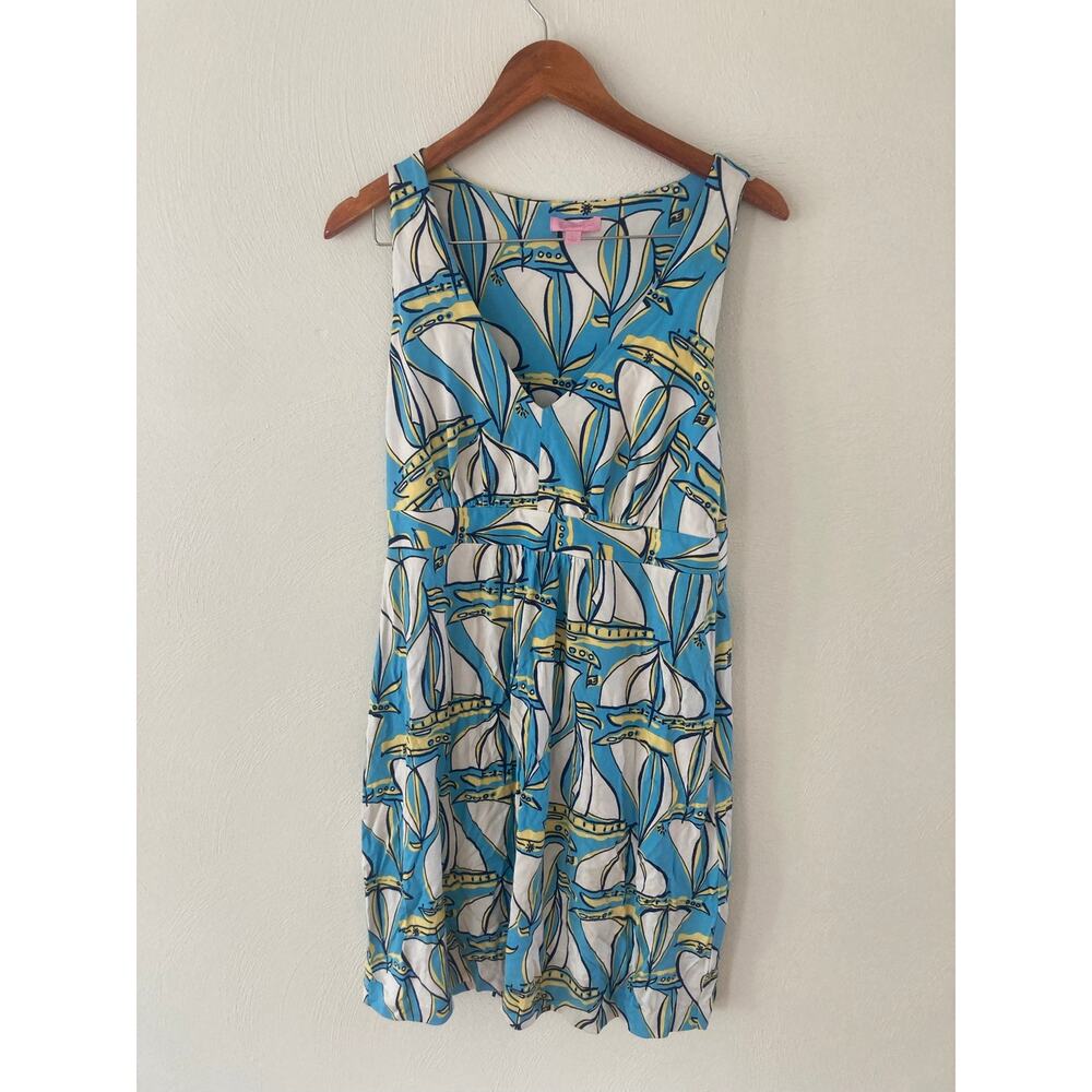 Lilly Pulitzer Patty Silk Cotton Knit Dress in Docksider Sailboat Boat L HTF - Picture 2 of 10